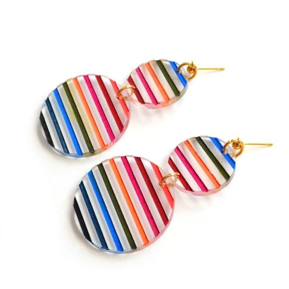Colorful Acrylic Earrings Rainbow Geo Geometric Earrings | Rainbow Stripes - Picture 4 of 5